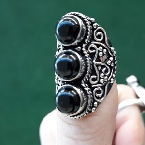 New Black Onyx 925 Silver Statement Ring.